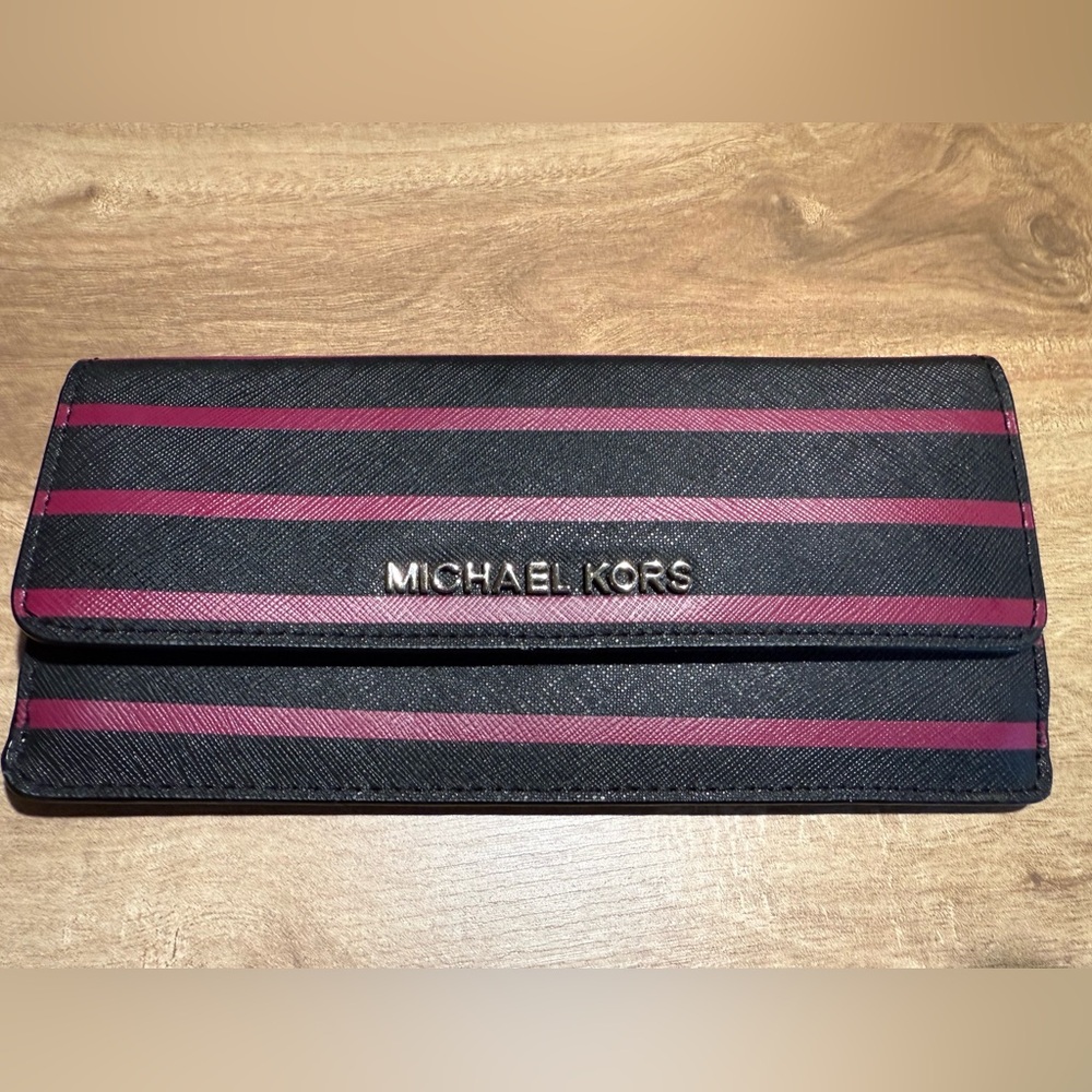 Michael Kors Leather Striped Wallet/Clutch - Jet Set Travel